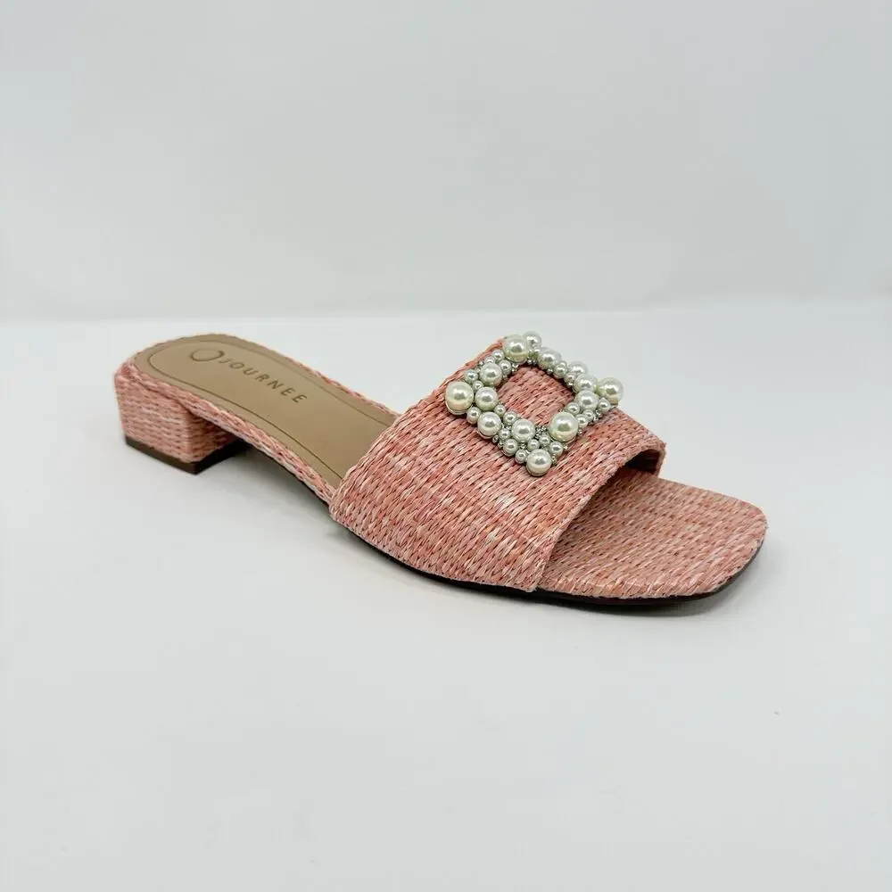 Journee Collection Justina Pink Raffia Slide Sandals Women’s 9.5